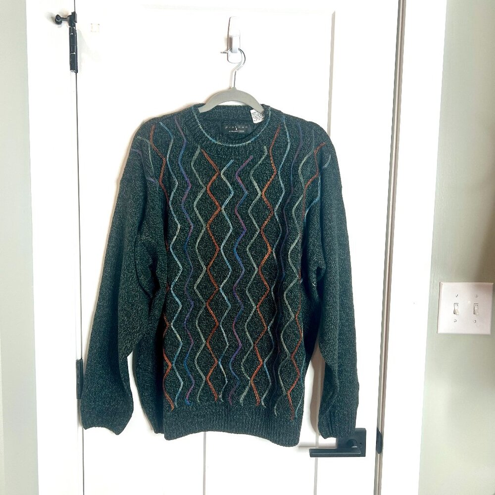Vintage Protege Grandpa Sweater Gray 3D Knit Crew Neck Chunky Knit Size XL